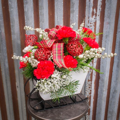 White Sleigh Arrangement from Marion Flower Shop in Marion, OH